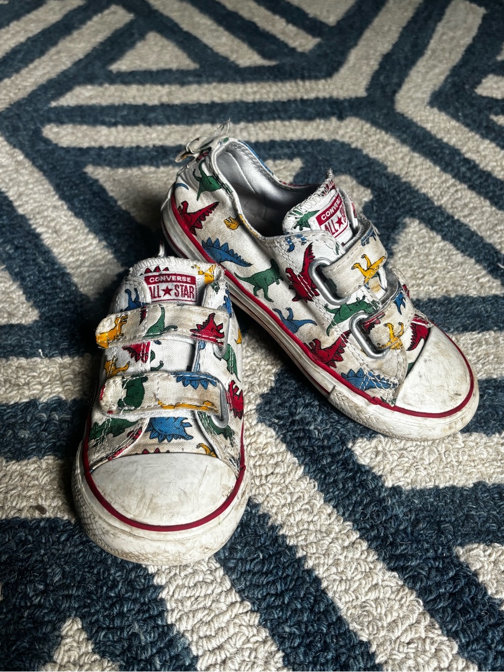 Converse Kids White Sneakers with Multicolor Dinosaur Print